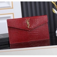 Shop Cheap Saint Laurent Uptown Pouch in Crocodile Embossed Shiny Leather 565739 Burgundy/Gold 2024