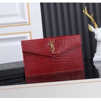 Shop Cheap Saint Laurent Uptown Pouch in Crocodile Embossed Shiny Leather 565739 Burgundy/Gold 2024