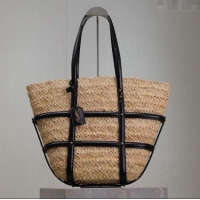 Inexpensive Saint Laurent Panier Straw Medium Basket Bag 685634 Beige/Black 2025