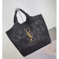 Buy Discount Saint Laurent Icare Maxi Shopping Bag in Woven Raffia Straw 698651 Black 2025