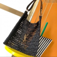 Top Design Saint Laurent Oxalis Shoulder Bag in Raffia Straw Crochet Net 773984 Black 2025