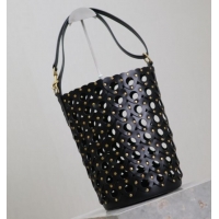 Famous Brand Saint Laurent Seau Bucket Bag in Heart Cutout Leather with Studs 753827 Black 2025
