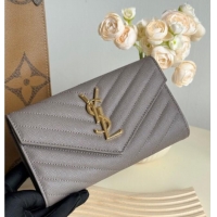 Most Popular Saint Laurent Envelope Flap Long Wallet in Grained Leather 437469 Brown 2025