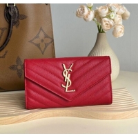 Famous Brand Saint Laurent Envelope Flap Long Wallet in Grained Leather 437469 Red 2025