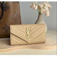 Grade Design Saint Laurent Envelope Flap Long Wallet in Grained Leather 437469 Beige 2025