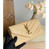 Grade Design Saint Laurent Envelope Flap Long Wallet in Grained Leather 437469 Beige 2025