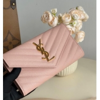 Low Cost Saint Laurent Envelope Flap Long Wallet in Grained Leather 437469 Light Pink 2025