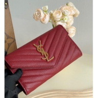 Free Shipping Saint Laurent Envelope Flap Long Wallet in Grained Leather 437469 Burgundy 2025