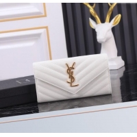 Good Taste Saint Laurent Envelope Flap Long Wallet in Grained Leather 437469 White 2025