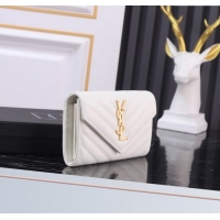Good Taste Saint Laurent Envelope Flap Long Wallet in Grained Leather 437469 White 2025