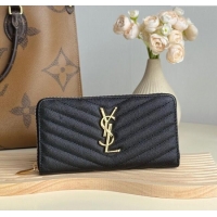 Buy Cheap Saint Laurent Cassandre Matelasse Zip Around Wallet in Grained Leather 358094 Black/Gold 2025