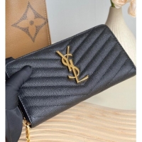 Buy Cheap Saint Laurent Cassandre Matelasse Zip Around Wallet in Grained Leather 358094 Black/Gold 2025