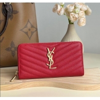 Super Quality Saint Laurent Cassandre Matelasse Zip Around Wallet in Grained Leather 358094 Red 2025