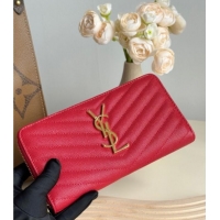 Super Quality Saint Laurent Cassandre Matelasse Zip Around Wallet in Grained Leather 358094 Red 2025