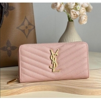 Promotional Saint Laurent Cassandre Matelasse Zip Around Wallet in Grained Leather 358094 Light Pink 2025