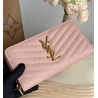 Promotional Saint Laurent Cassandre Matelasse Zip Around Wallet in Grained Leather 358094 Light Pink 2025
