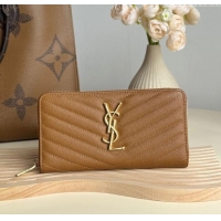 Reasonable Price Saint Laurent Cassandre Matelasse Zip Around Wallet in Grained Leather 358094 Brown 2025