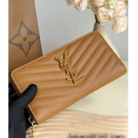 Reasonable Price Saint Laurent Cassandre Matelasse Zip Around Wallet in Grained Leather 358094 Brown 2025