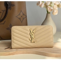 Trendy Design Saint Laurent Cassandre Matelasse Zip Around Wallet in Grained Leather 358094 Beige 2025