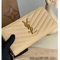 Trendy Design Saint Laurent Cassandre Matelasse Zip Around Wallet in Grained Leather 358094 Beige 2025
