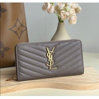 Inexpensive Saint Laurent Cassandre Matelasse Zip Around Wallet in Grained Leather 358094 Grey 2025