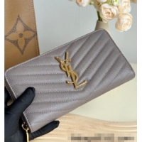 Inexpensive Saint Laurent Cassandre Matelasse Zip Around Wallet in Grained Leather 358094 Grey 2025