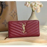 Super Quality Saint Laurent Cassandre Matelasse Zip Around Wallet in Grained Leather 358094 Burgundy 2025