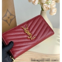 Super Quality Saint Laurent Cassandre Matelasse Zip Around Wallet in Grained Leather 358094 Burgundy 2025