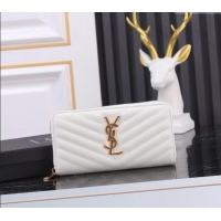 Buy Grade Saint Laurent Cassandre Matelasse Zip Around Wallet in Grained Leather 358094 White 2025