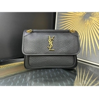 Low Cost Saint Laurent Medium Niki Bag in Elephant-Grained Lambskin 633178 Black/Gold 2025