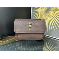 Unique Style Saint Laurent Medium Niki Bag in Elephant-Grained Lambskin 633178 Dark Brown 2025