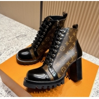 Luxury Louis Vuitton Star Trail Ankle Boots 9cm in Monogram Canvas & Shiny Calfskin LV111823 Black/Brown