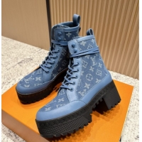 Fashion Louis Vuitton Laureate Platform Desert Ankle Boots in Monogram Denim 7cm LV111901 Blue