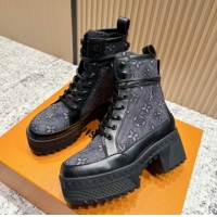 Popular Style Louis Vuitton Laureate Platform Desert Ankle Boots in Monogram Denim 7cm LV111903 Black
