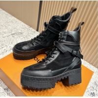 Comfortable Louis Vuitton Laureate Platform Desert Ankle Boots in Suede & Calfskin 7cm LV111904 Black