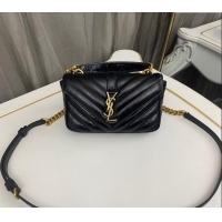 Grade Design Saint Laurent College Mini Chain Bag in Shiny Crackled Leather 779430 Black 2025