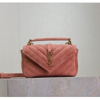 Low Price Saint Laurent College Mini Chain Bag in Suede 779430 Pink 2025
