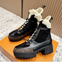 Leisure Louis Vuitton Laureate Platform Desert Wool Ankle Boots in Suede & Calfskin 7cm LV111909 Black