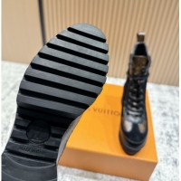 Good Quality Louis Vuitton Laureate Platform Desert Ankle Boots in Monogram & Suede 7cm LV111911 Black