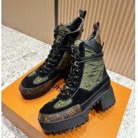 Perfect Louis Vuitton Laureate Platform Desert Ankle Boots in Monogram Fabric & Suede 7cm LV111914 Green