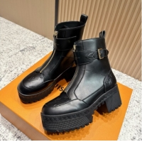 Pretty Style Louis Vuitton Laureate Platform Desert Ankle Boots in Calfskin 7cm LV111915 Black