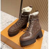 Best Grade Louis Vuitton Laureate Platform Desert Ankle Boots in Monogram Calfskin & Suede 7cm LV111916 Brown