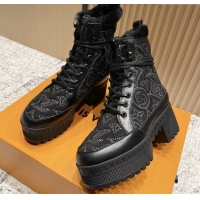 1:1 aaaaa Louis Vuitton Laureate Platform Desert Ankle Boots in Monogram Calfskin & Suede 7cm LV111918 Black