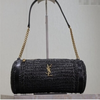Promotional Saint Laurent Sade Mini Tube Bag in Raffia Straw 699704 Black 2025