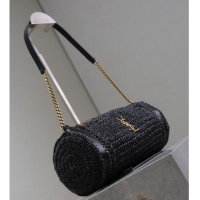 Promotional Saint Laurent Sade Mini Tube Bag in Raffia Straw 699704 Black 2025