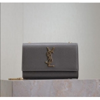 Good Looking Saint Laurent Kate Small Chain Bag in Grained Leather 469390 Grey 2025