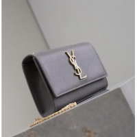 Good Looking Saint Laurent Kate Small Chain Bag in Grained Leather 469390 Grey 2025