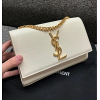 Luxury Discount Saint Laurent Kate Small Chain Bag in Grained Leather 469390 White/Gold 2025