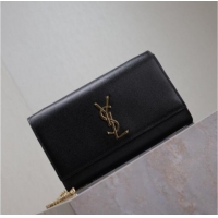 Good Quality Saint Laurent Kate Medium Chain Bag in Grained Leather 364021 Black/Gold 2025