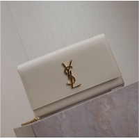 Famous Brand Saint Laurent Kate Medium Chain Bag in Grained Leather 364021 White 2025